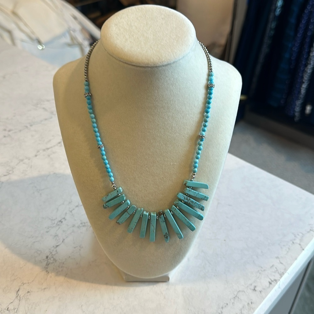 Kingsley Armelle silver tone with turquoise stones costume necklace